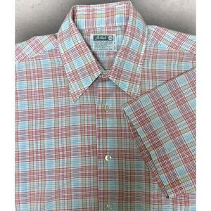 Pelham Shirt‎ Mens XL Red Blue Plaid Short Sleeve Western Rodeo